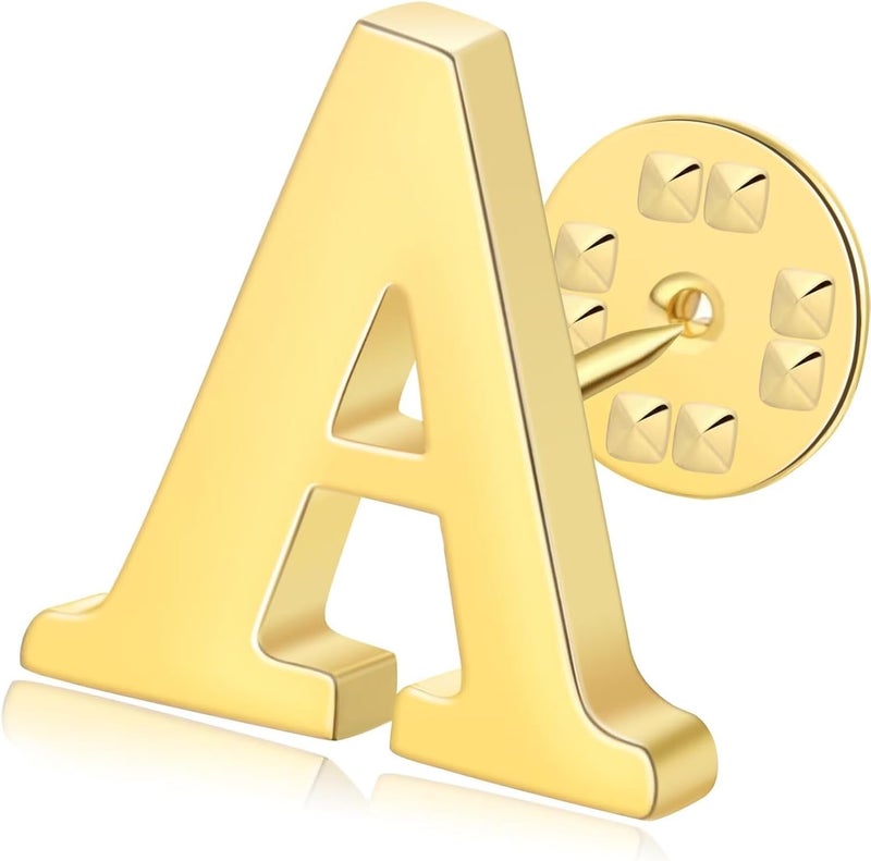 ETHOON Initial Letter Lapel Pins for Men Women Personalized Name Brooch Pins for Men Suits Hats Metal Button Pins Gold A-Z - Image 1